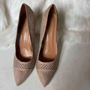 Report Jakee light pink perforated heels embellished with silver studs s…